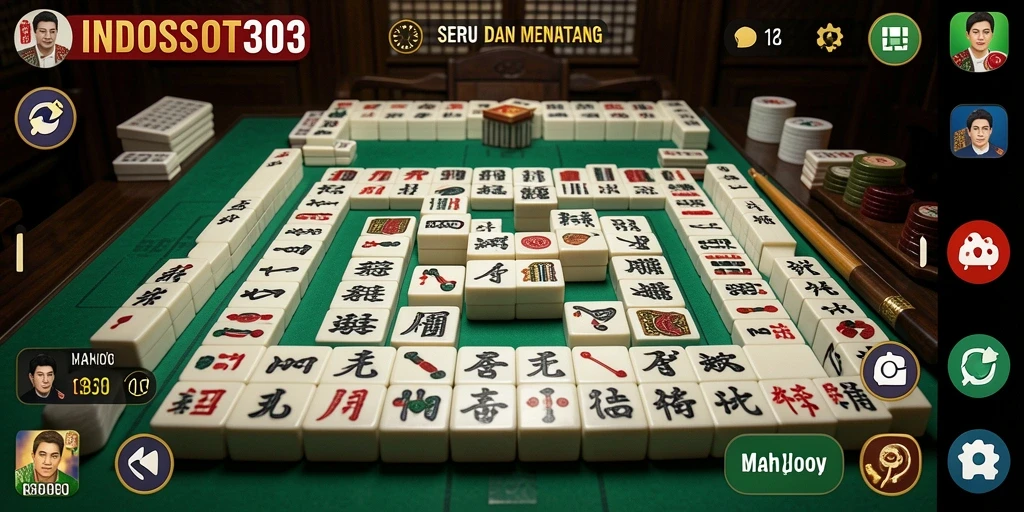 Screenshot INDOSLOT303 menampilkan gameplay Mahjong yang mendebarkan.