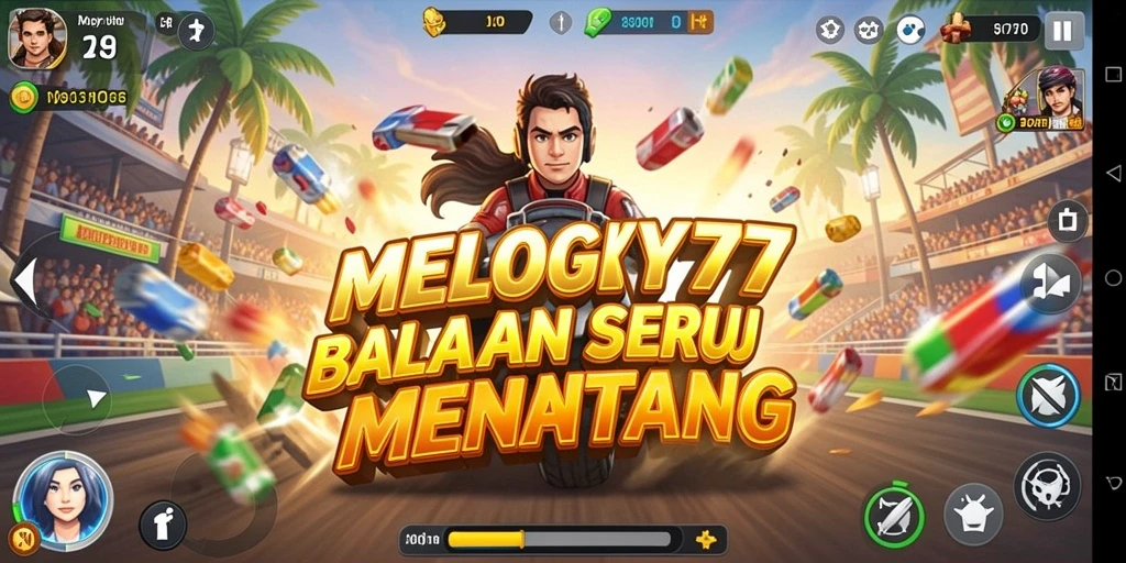 Screenshot menunjukkan gameplay balapan seru di MELODY77.