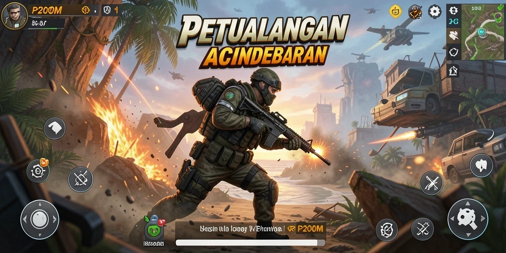 Tampilan utama P200M menunjukkan aksi seru dan grafik yang memikat.
