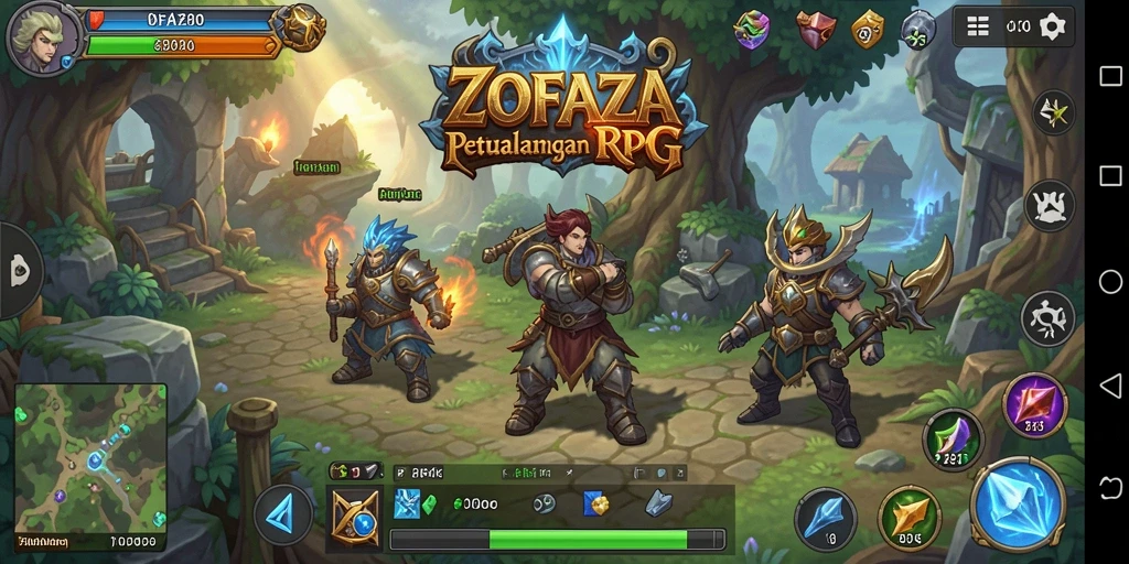 Tampilan gameplay ZOFAZA dengan karakter yang beraksi di medan pertempuran.